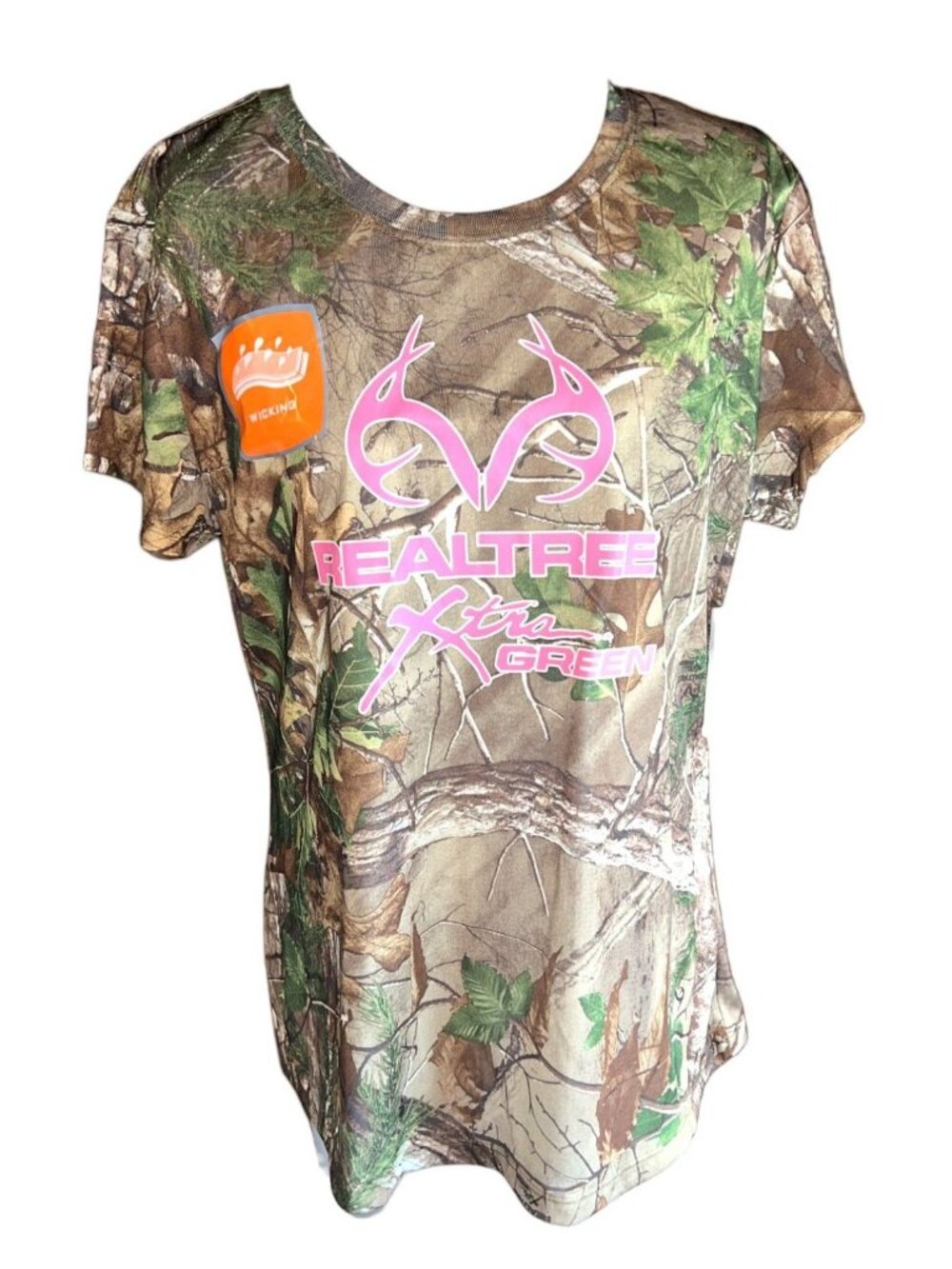 Realtree Womens Camo T-Shirt L/G Pink Logo Polyester Crew Neck Hunting Tee - Picture 1 of 13